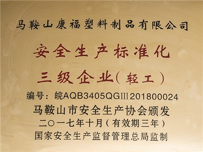 2017年度榮獲安全生產標準（zhǔn）化三級企業（輕工）